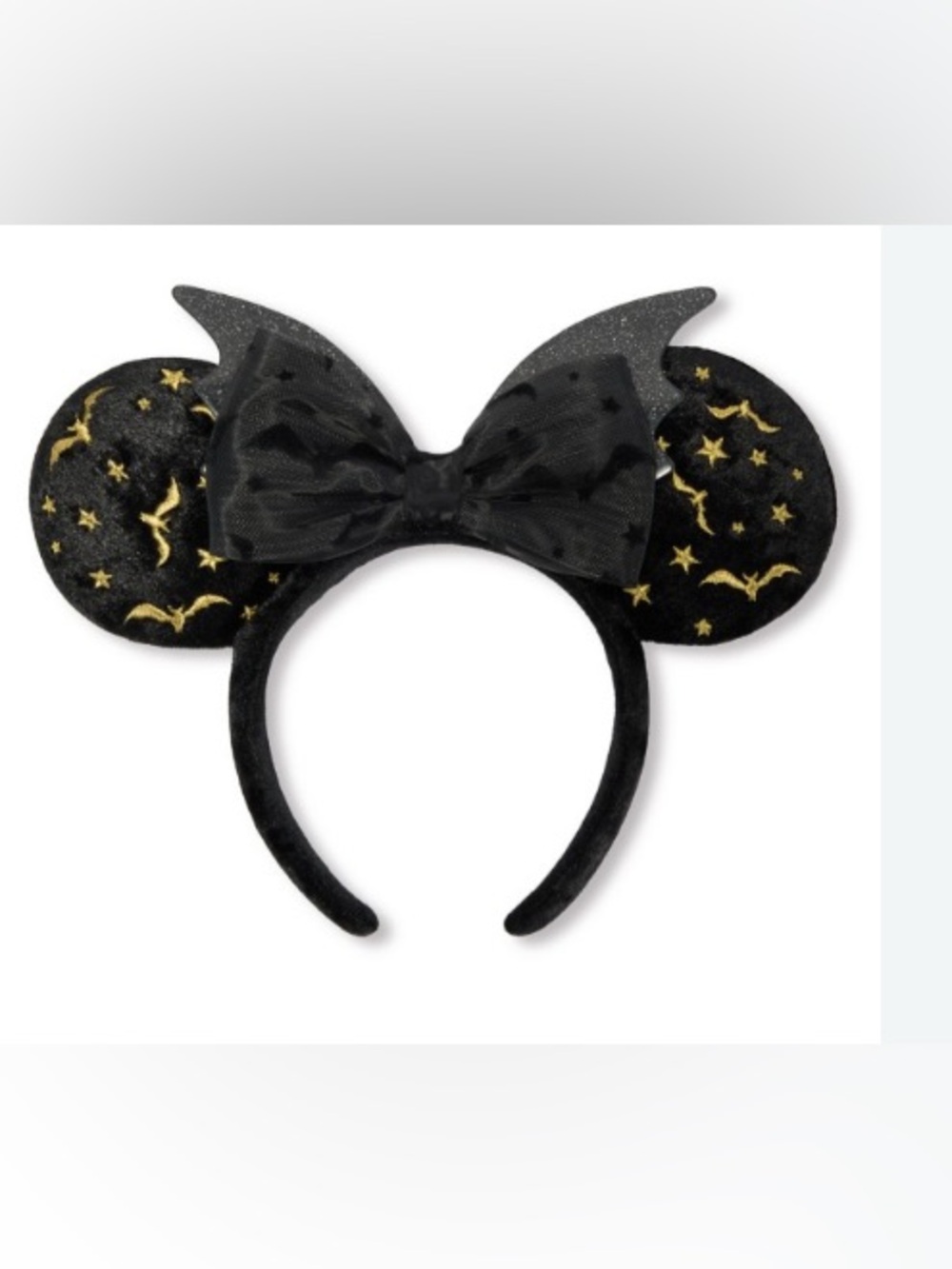 Disney Black Bat & Star Minnie Ear Headband with Gold Accents